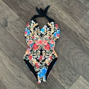NWT Johnny Was Black Royal Halter One-Piece Swimsuit